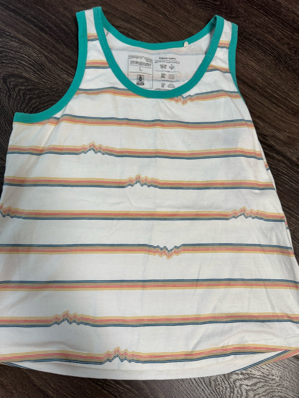 Patagonia Striped Tank Top with Teal Trim - White, Teal, Yellow, Orange, Navy